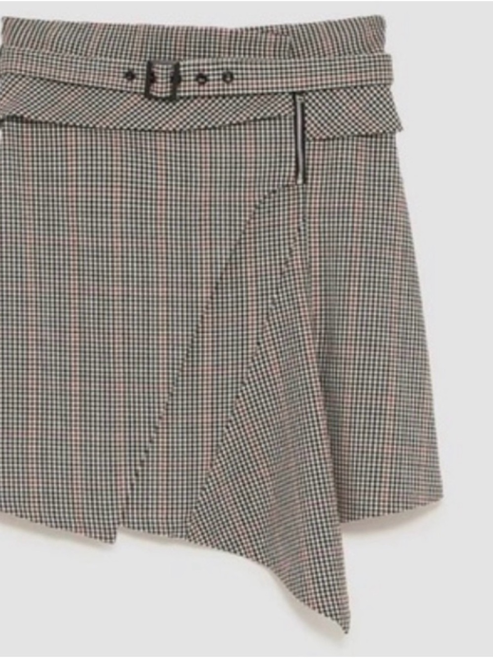 ZARA WOMAN Checked Belted Mini Skirt in Black and Cream - Picture 3 of 4
